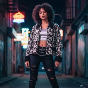 EUC Y2K Jaclyn Kelly XL Zebra Print Jacket | Fuzzy Collar & Cuff Trim!